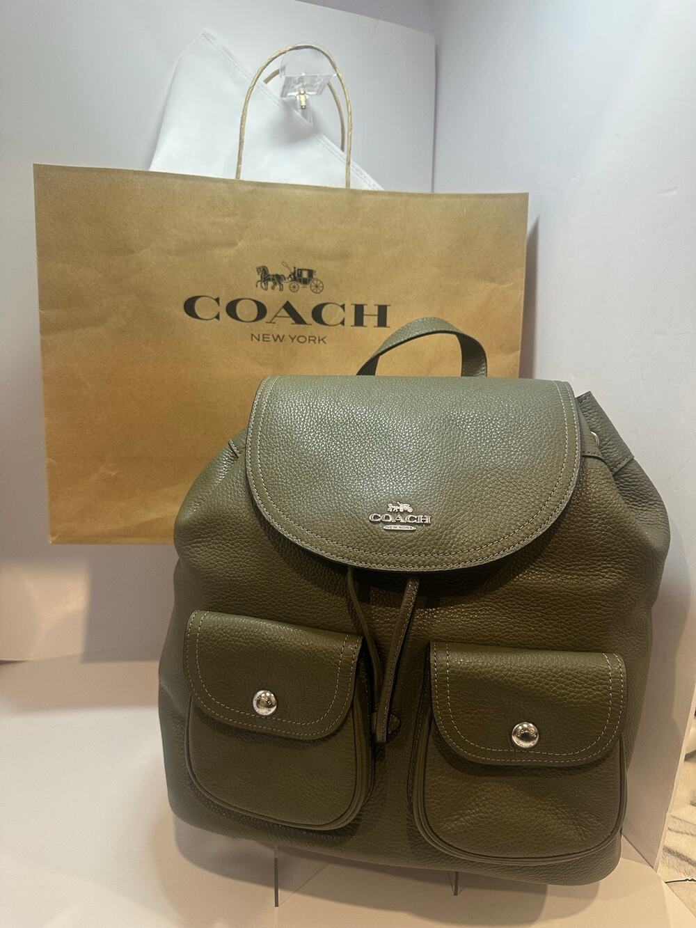 Coach Pennie Backpack 6145 Surplus Olive Green Pebbled Leather Original Tag